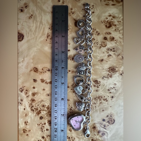 Brighton Charm Bracelet Watch w 11 Charms Breast Cancer Awareness Working Watch - Picture 5 of 6